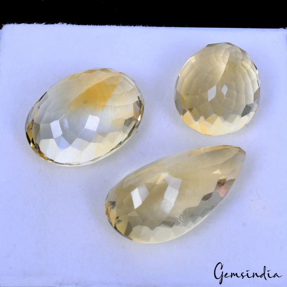 45.30 Ct Natural Unheated Brazilian Yellow Citrine Mix Cut Loose Gems Lot~3 Pcs