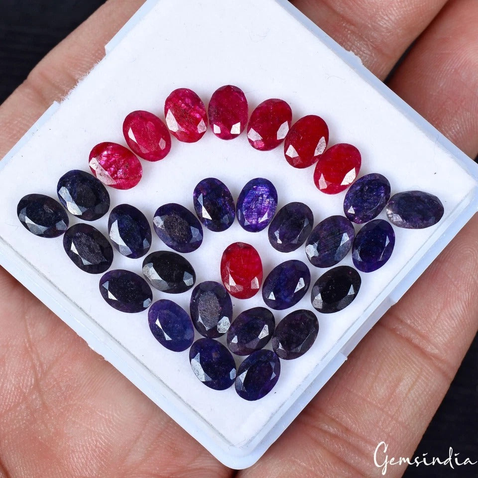 36.30 Cts/30 Pcs Natural Red Ruby Blue Sapphire Oval Cut Loose Gems For Jewelry
