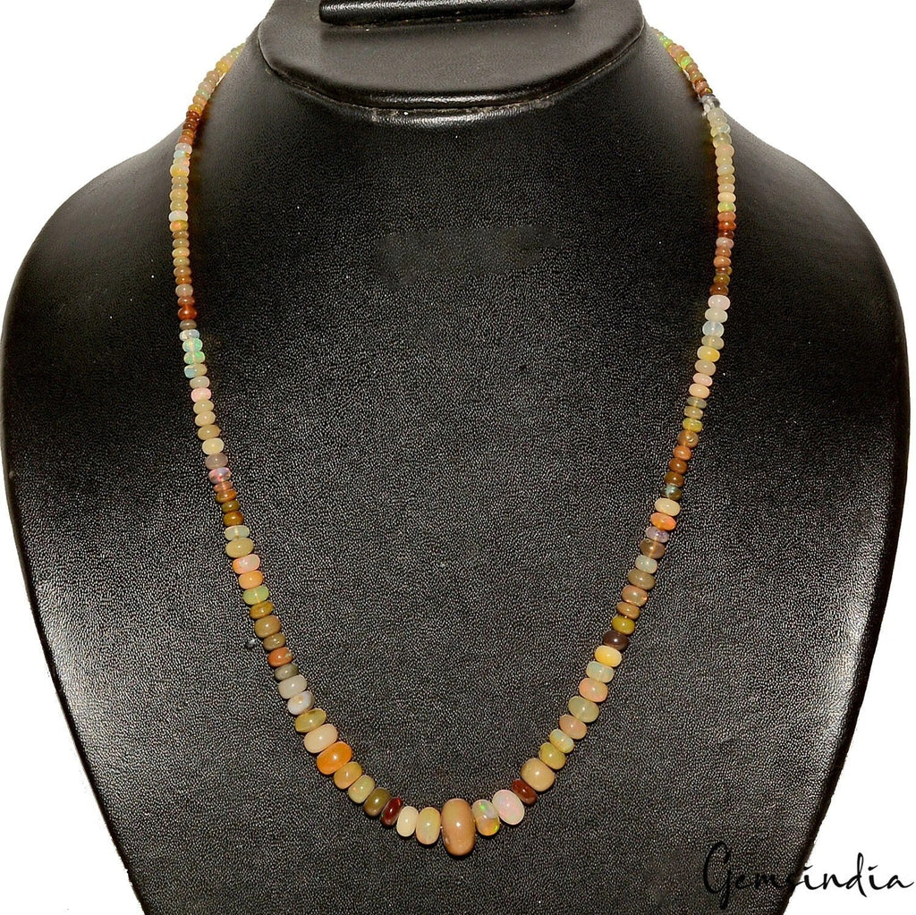 60.30Ct Natural Multi Shine Opal Round Beaded Necklace w Adjustable Silver Chain