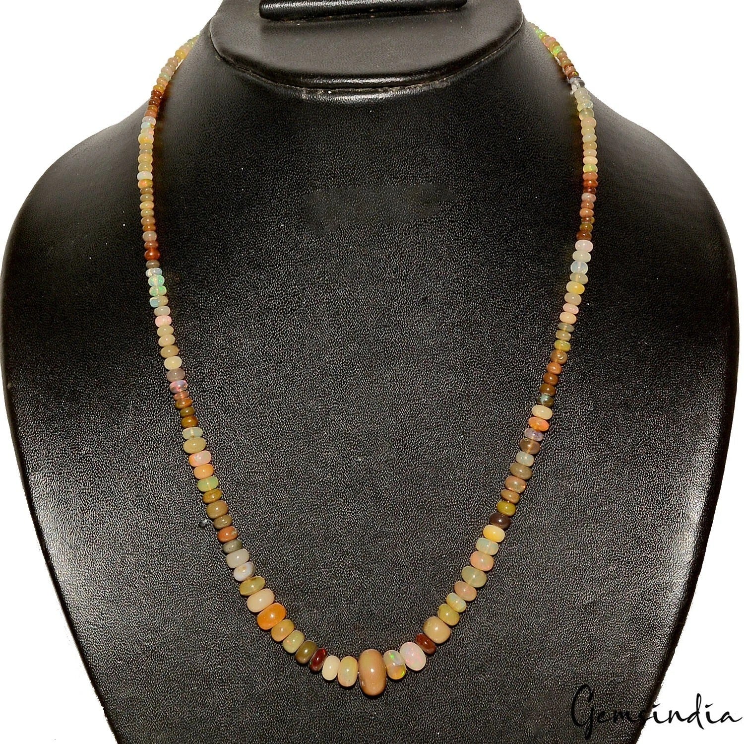 60.30Ct Natural Multi Shine Opal Round Beaded Necklace w Adjustable Silver Chain