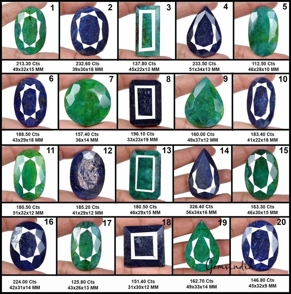 3661 Ct Natural Sapphire & Emerald Mix Cut Loose Pendant Size Gemstones 20 Pcs