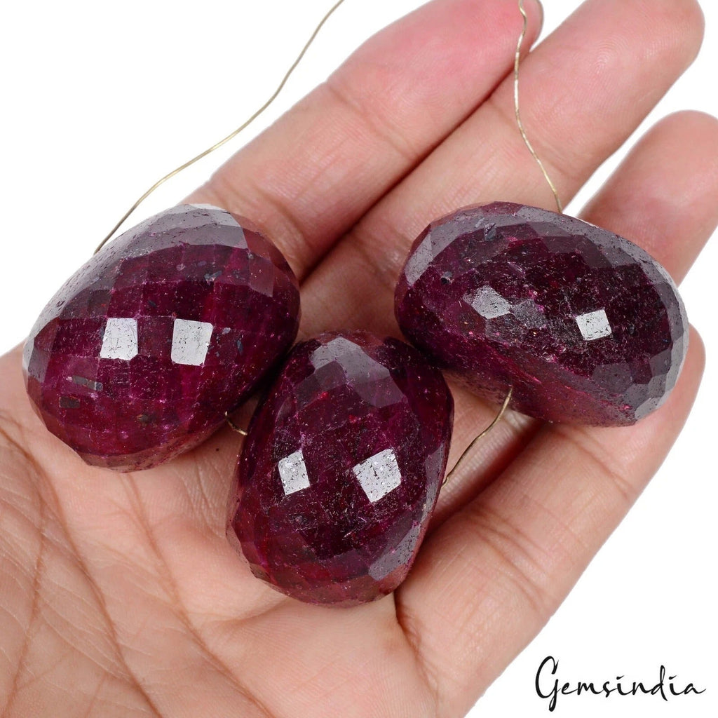 1160Cts/3 Pcs Natural African Red Ruby Round Faceted Drill Bead Loose Gems Lot