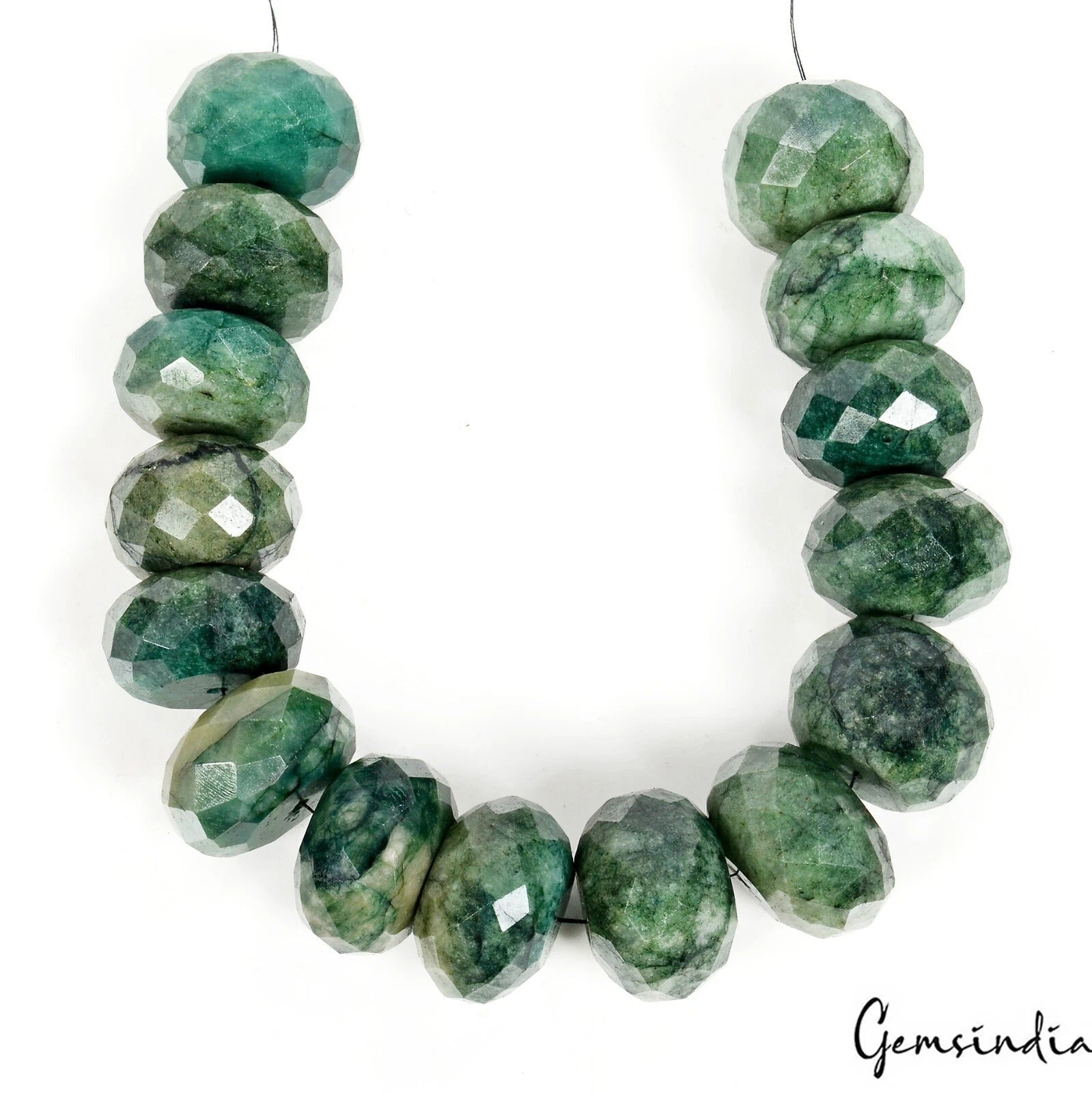 1500 Cts/15 Pcs Natural Green Emerald Gems Round Checker Cut Center Drill Beads