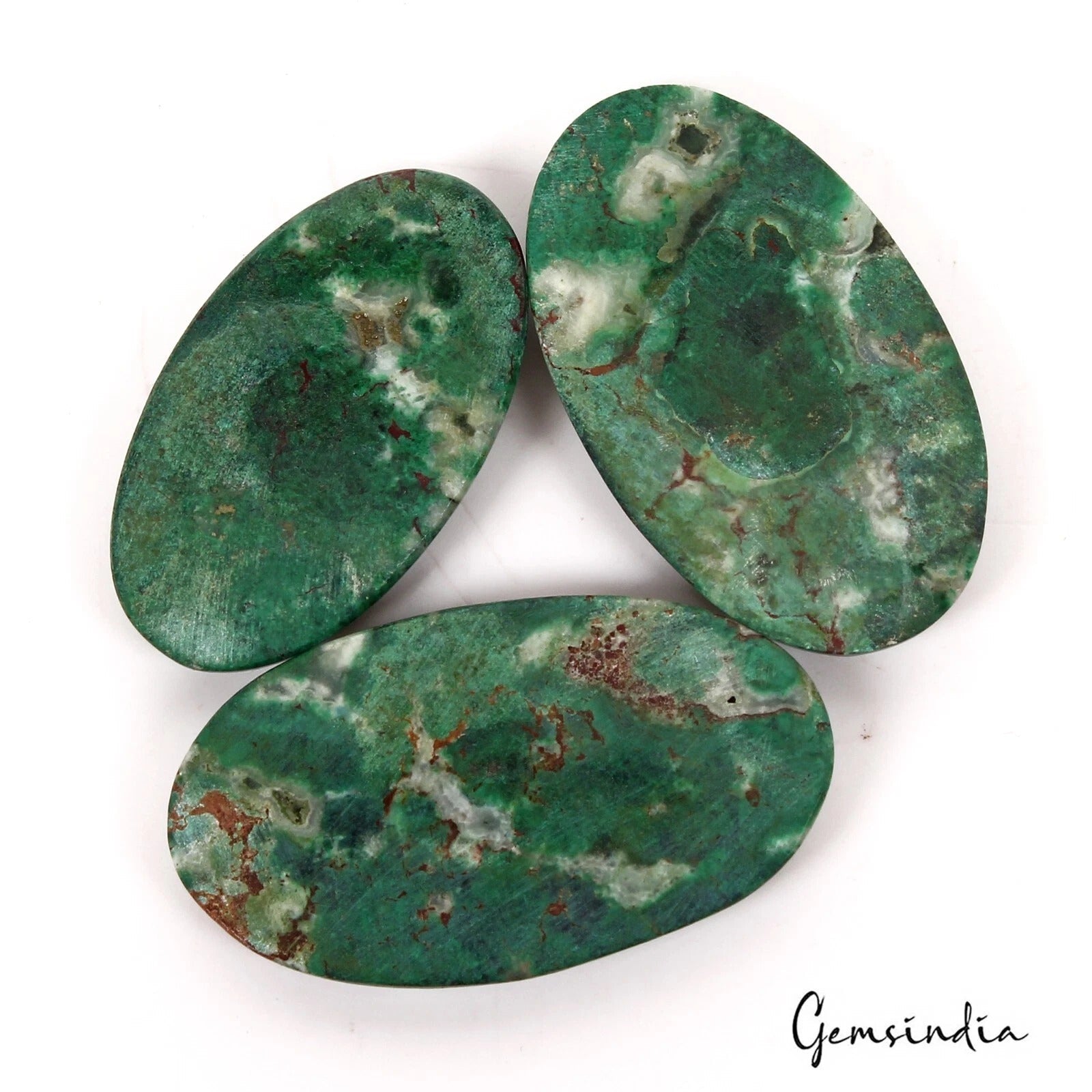 128.30 Ct Natural Malachite Chrysocolla 33-39mm Oval Huge Cabochon Gemstones~3Pc