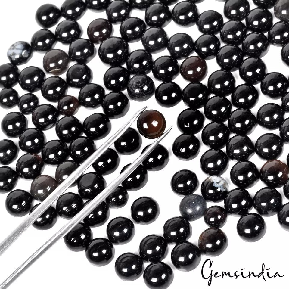 96.65 Ct/156 Pcs Natural Untreated Black Onyx Round Cab 4-6mm Gems For Jewelry