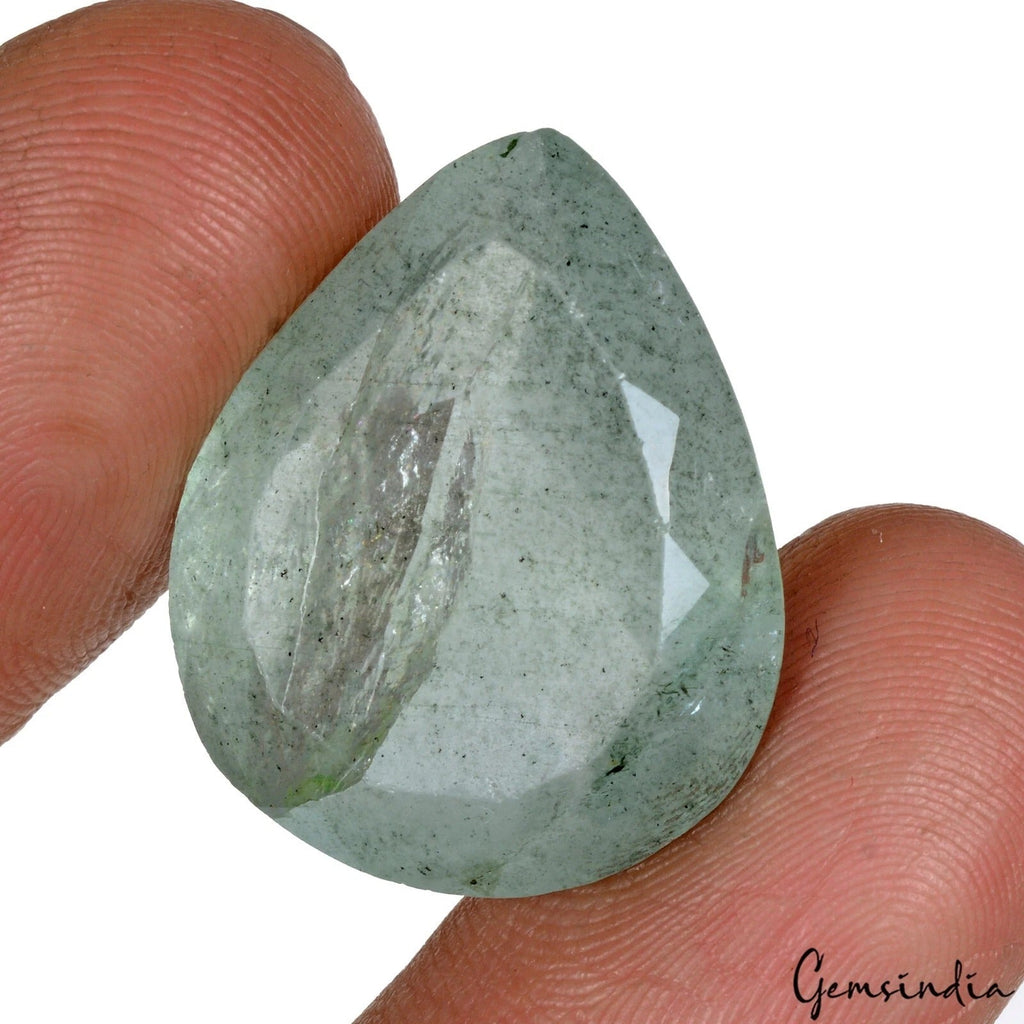Certified 28.80 Ct Natural Brazilian Untreated Green Aquamarine Pear Faceted Gem