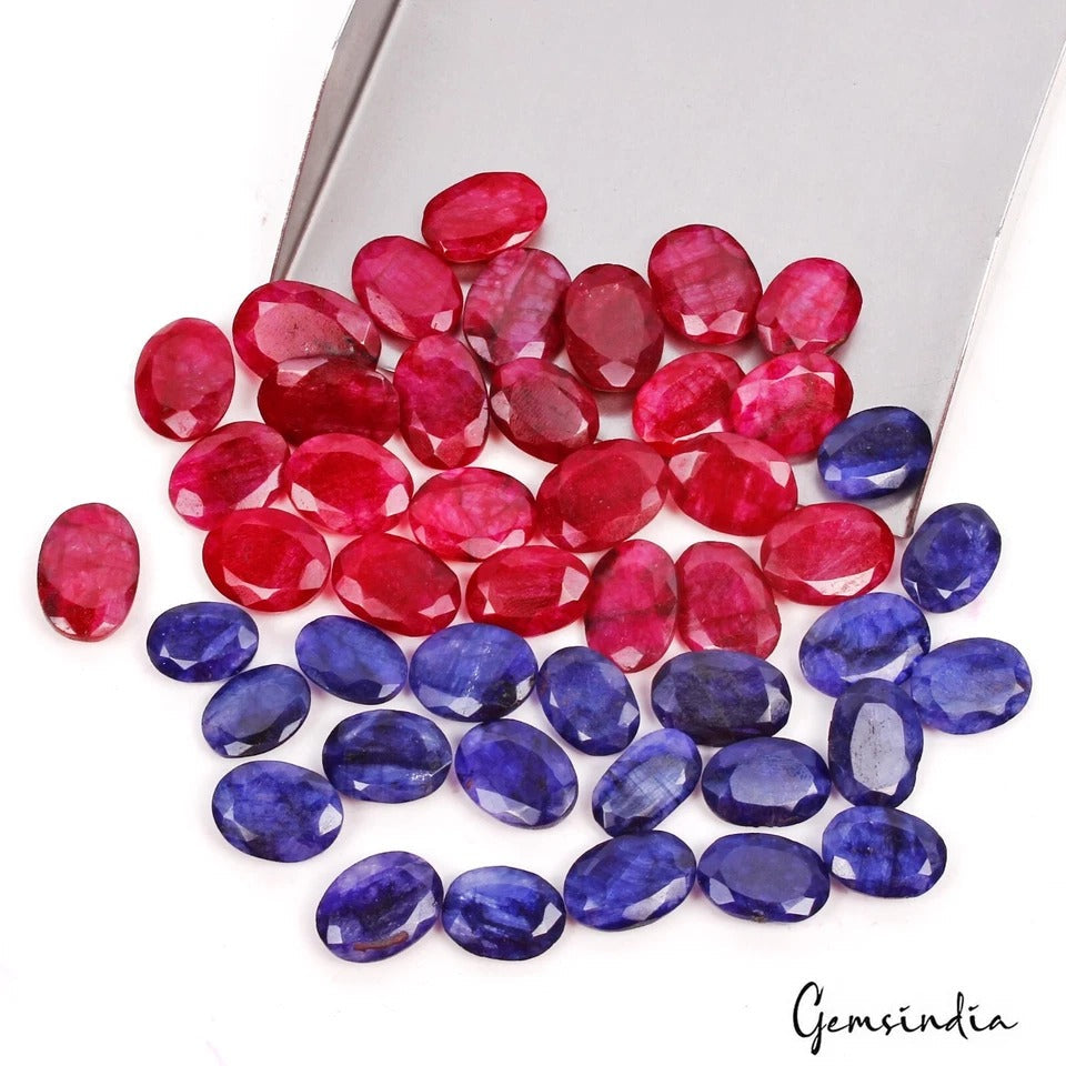 400 Ct Natural Red Blue Beryl Oval Faceted Loose Jewelry Making Gemstones 46 Pcs