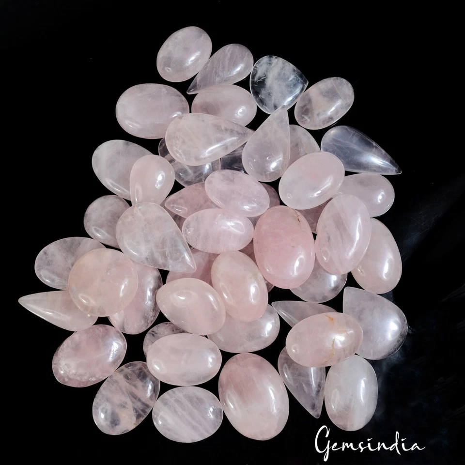 1500 Ct Natural Untreated Pink Rose Quartz Mix Cabochon Loose Gemstone Lot 48 Pc