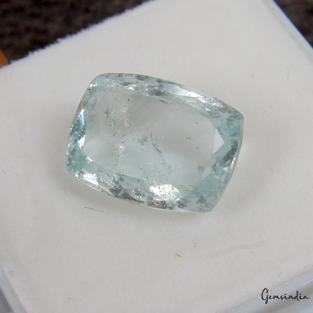 14 Ct Natural Untreated Breath Taking Blue Aquamarine Cushion Cut Loose Gemstone