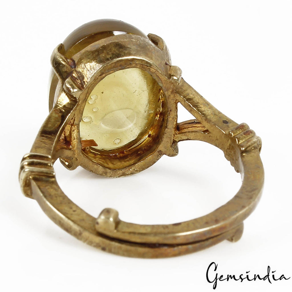 6.20 gm Natural Yellow Citrine Cab Gem Ashtadhatu Astrological Adjustable Ring