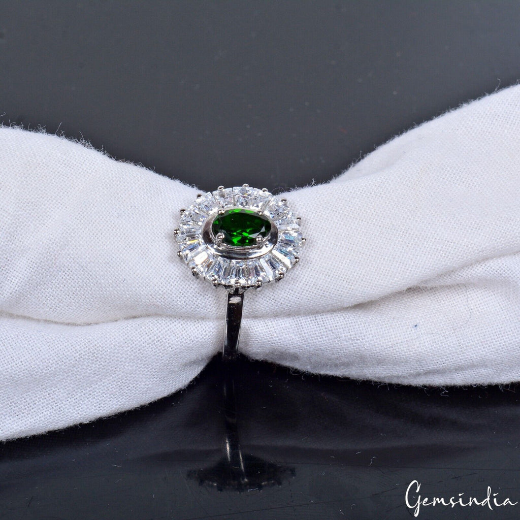 Chrome Diopside Sterling Silver Ring, Untreated, Silver — Size 6.5 US, 23.80 Ct (4.76 g)