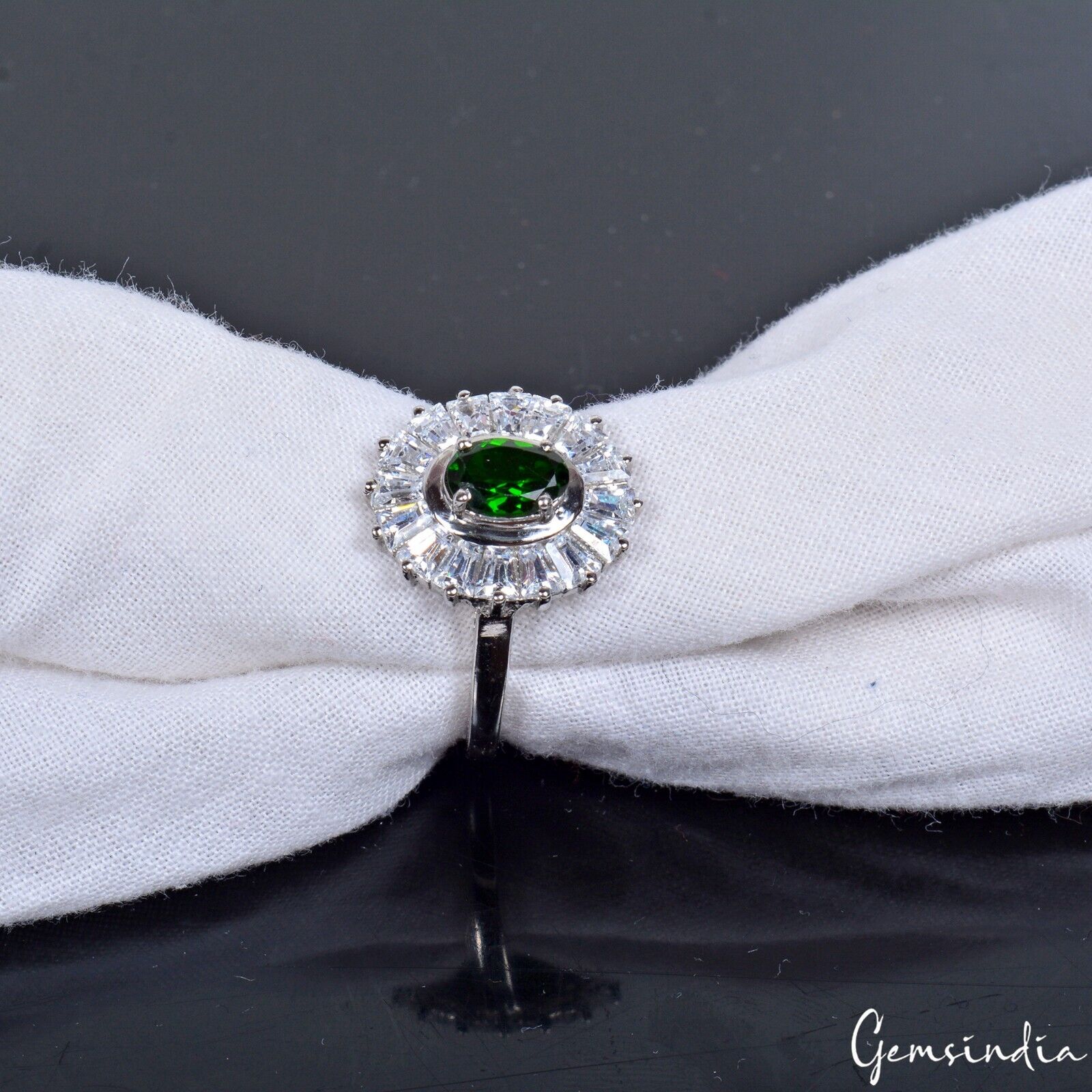 Chrome Diopside Sterling Silver Ring, Untreated, Silver — Size 6.5 US, 23.80 Ct (4.76 g)