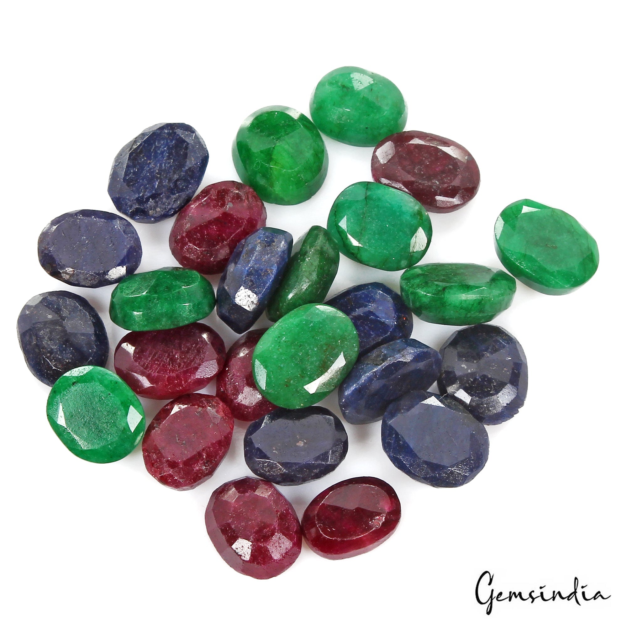 400 Cts/25 Pcs Natural Multi Color Ruby Emerald Sapphire Oval Cut Loose Gems Lot