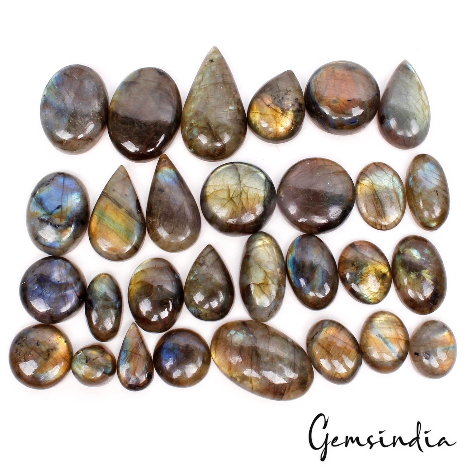 700 Cts/29 Pcs Natural Untreated Multi Shine Labradorite Mix Cab Loose Gems Lot