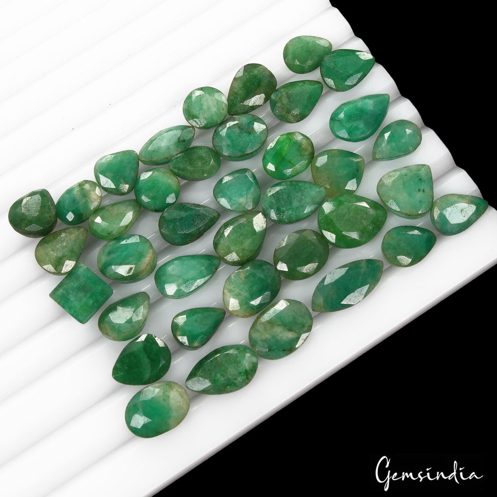 Certified 125.90 Cts/38 Pcs Natural Brazilian Green Emerald Mixed Cut Loose Gems