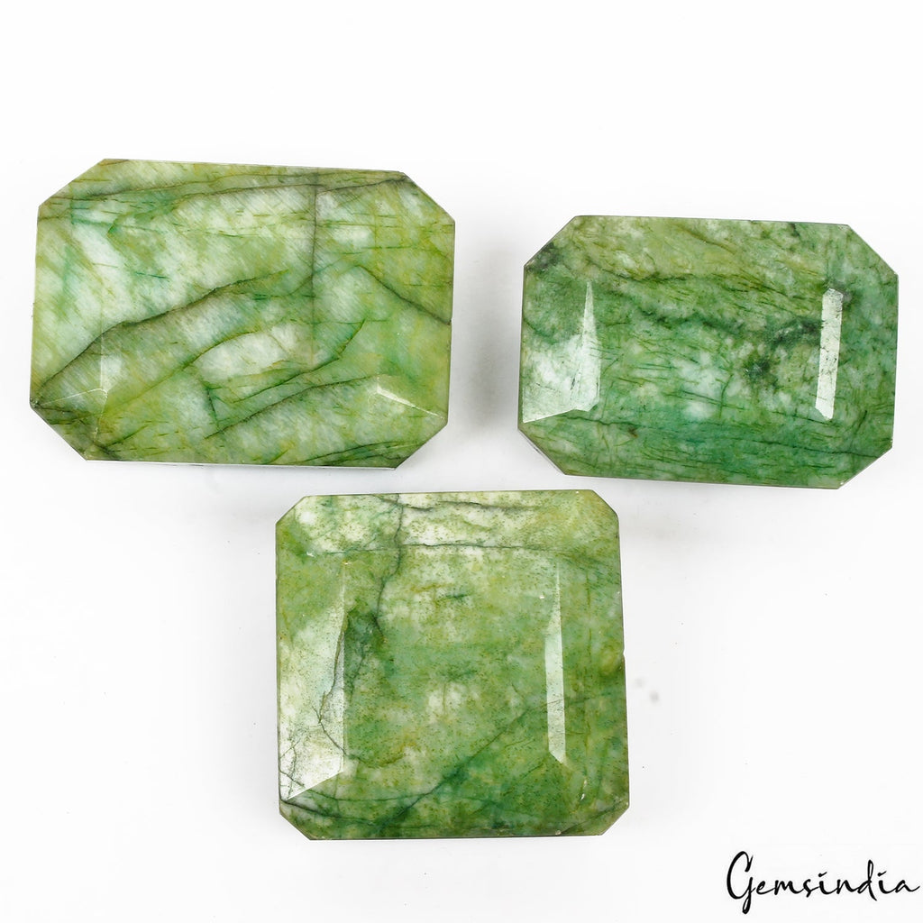 1870 Cts/3 Pcs Natural Untreated Green Emerald Octagon Cut Loose Wholesale Gems