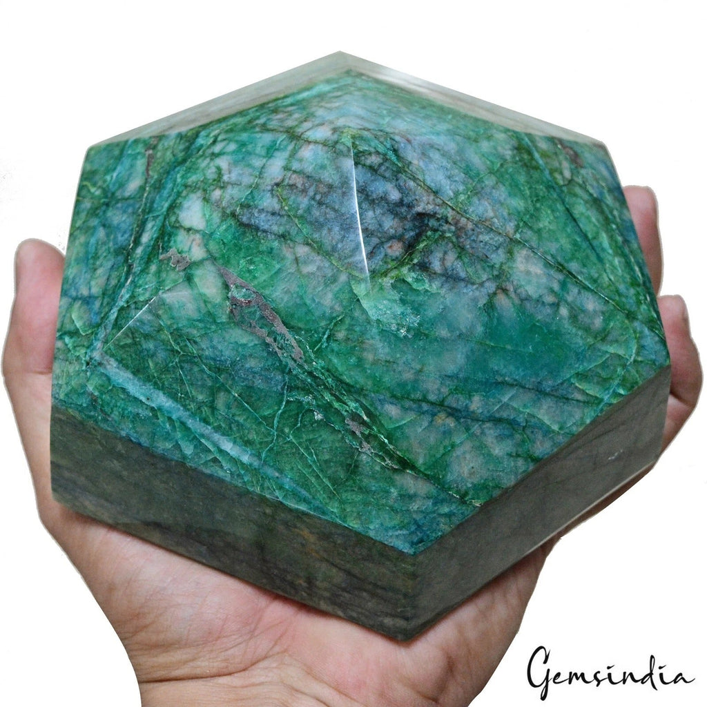 2.2 Kilo Natural Green Emerald Earth Mined Hexagon Cut Home Decor Gemstone
