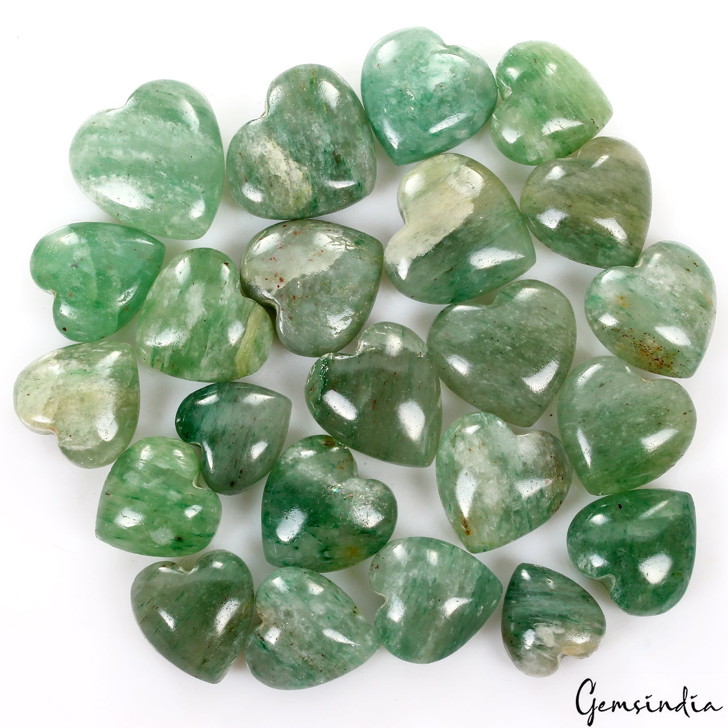 670 Ct Natural Green Aventurine Heart Cab Loose  jewelry Gemstones ~23 Pcs Lot