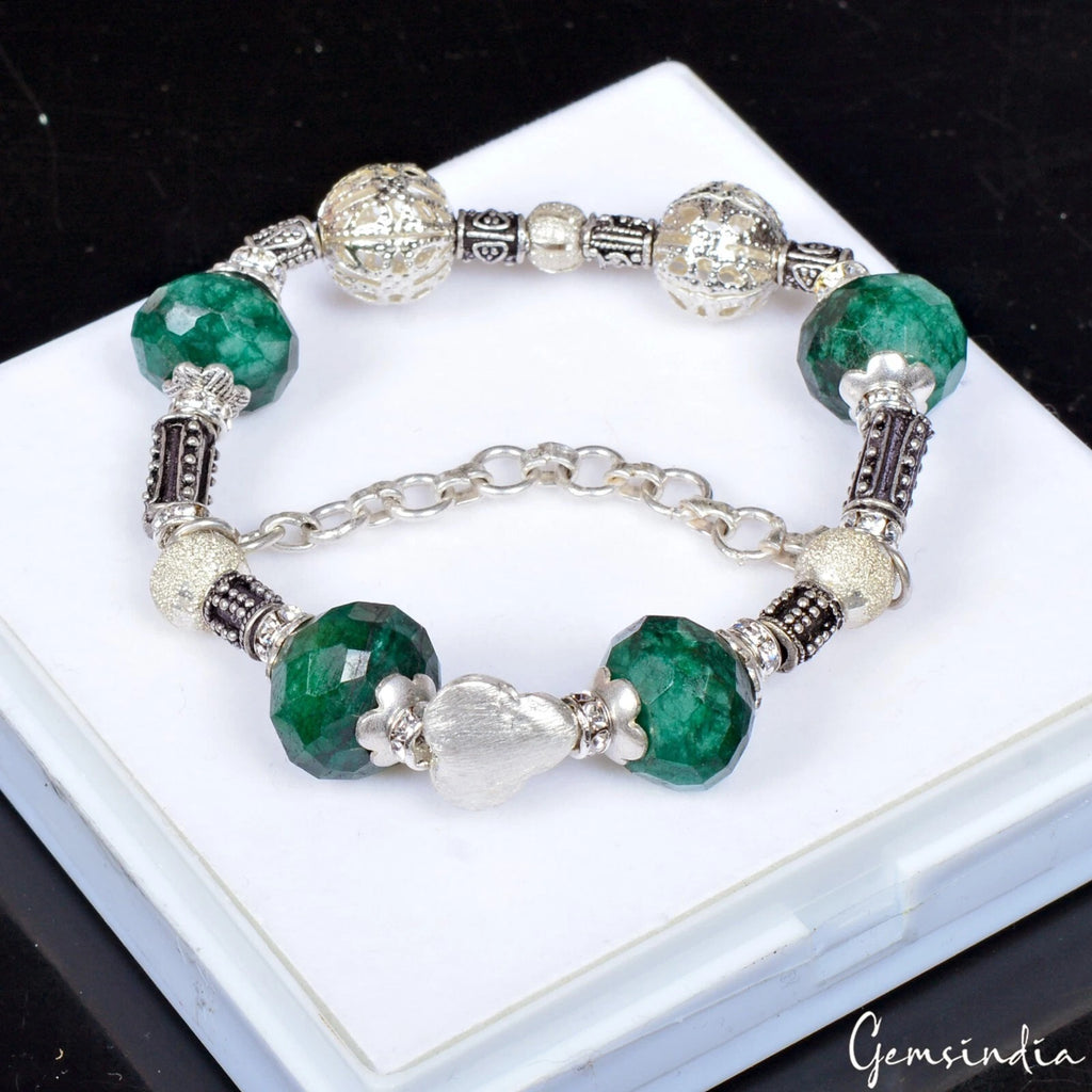 Emerald Bracelet, Color Enhanced, Silver — 15mm to 16mm, 124.30 Ct (24.86 g)