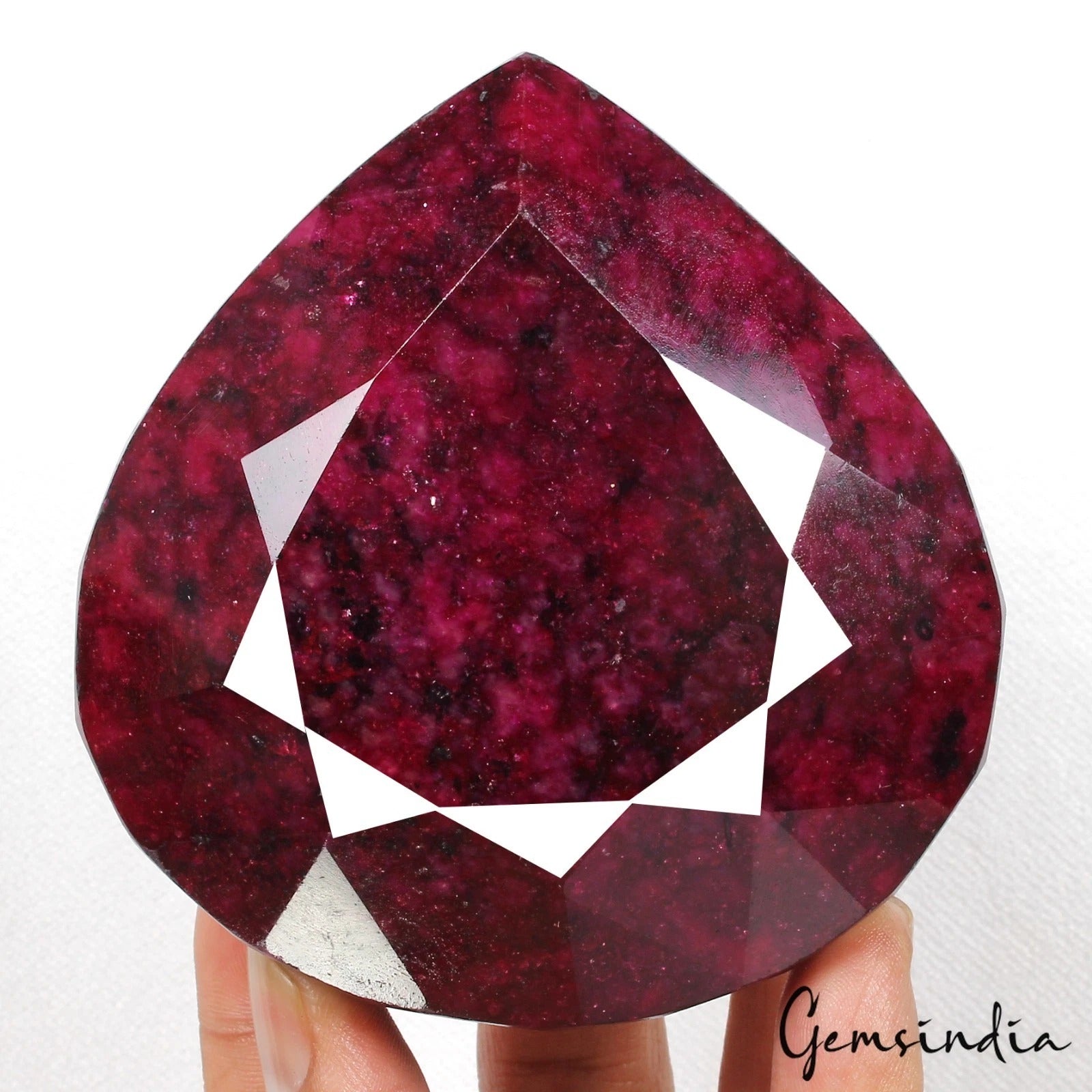 Ruby Loose Gemstone, Pear Faceted Cut, Color Enhanced — 93x88x49mm, 3130 Ct, Madagascar