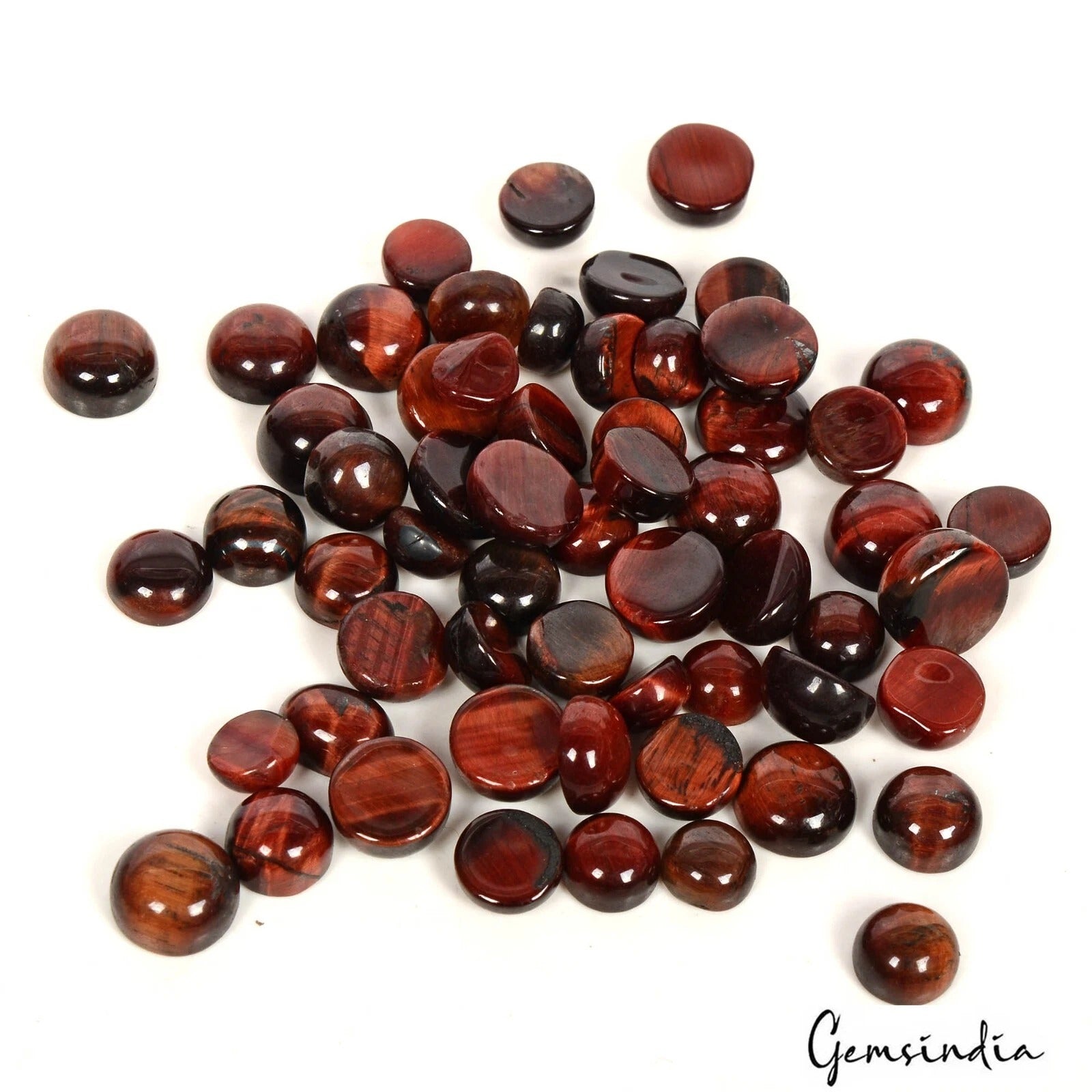 Tiger Eye Lot, Cabochon, Round Cabochon, Untreated — 59 Pieces, 6mm to 10mm, 150.00 Ct, Madagascar