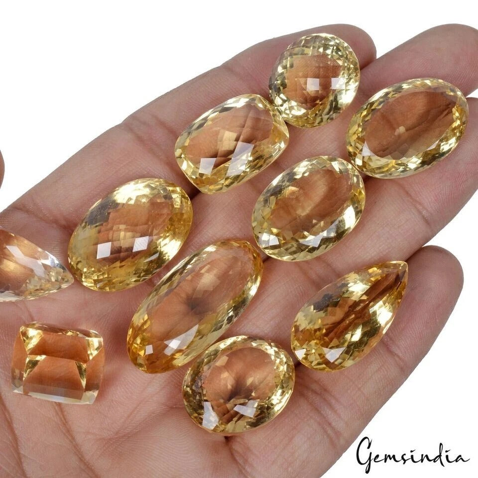 Mix Cut Natural Unheated Yellow Citrine Brazil 256.20 Ct 16-31mm Certified Gems