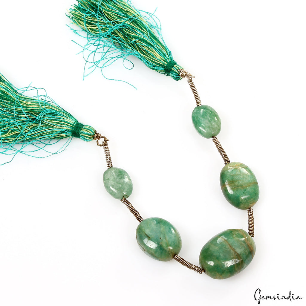 6.5 In Natural Brazilian Green Emerald Oval Cabochon Drilled Beads Gems Strand