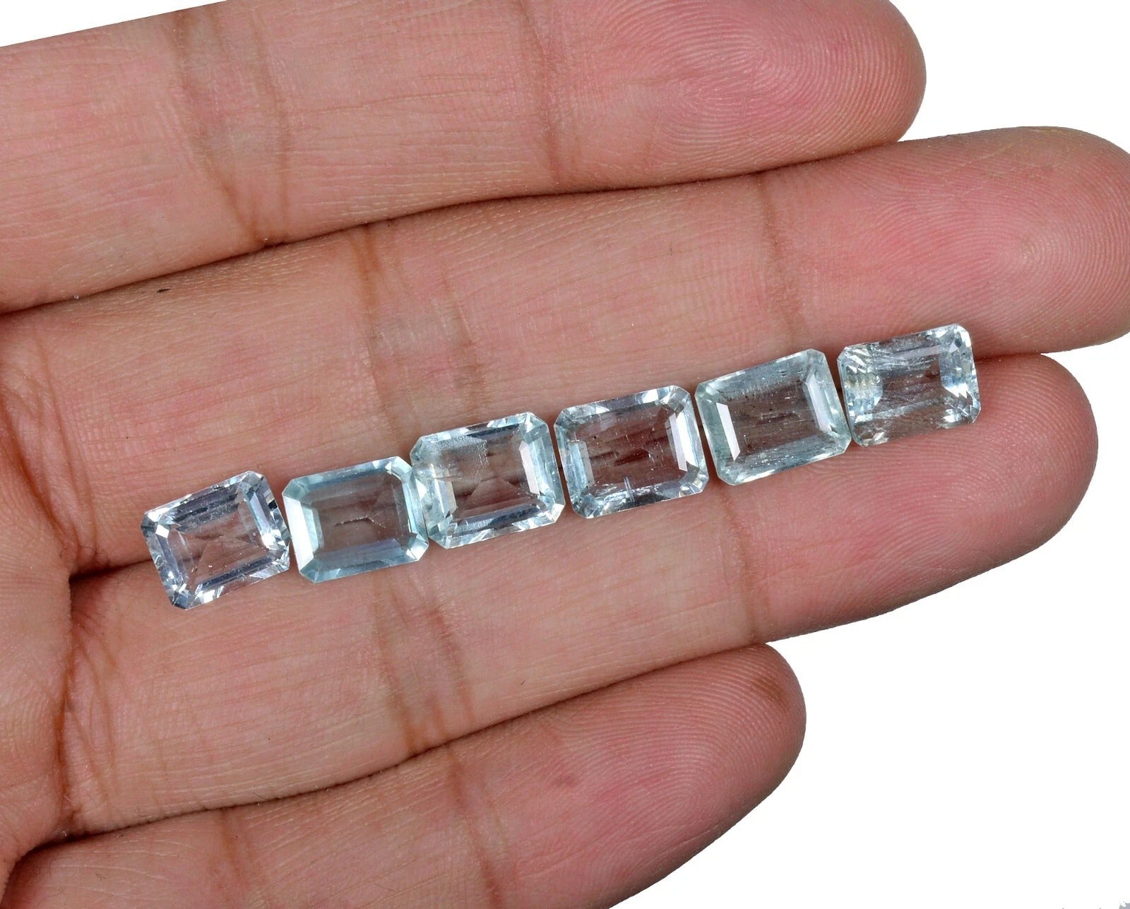 Natural AAA Aquamarine 8-9mm Loose Emerald Cut Unheated Gemstones 13.90 Ct/6 Pcs