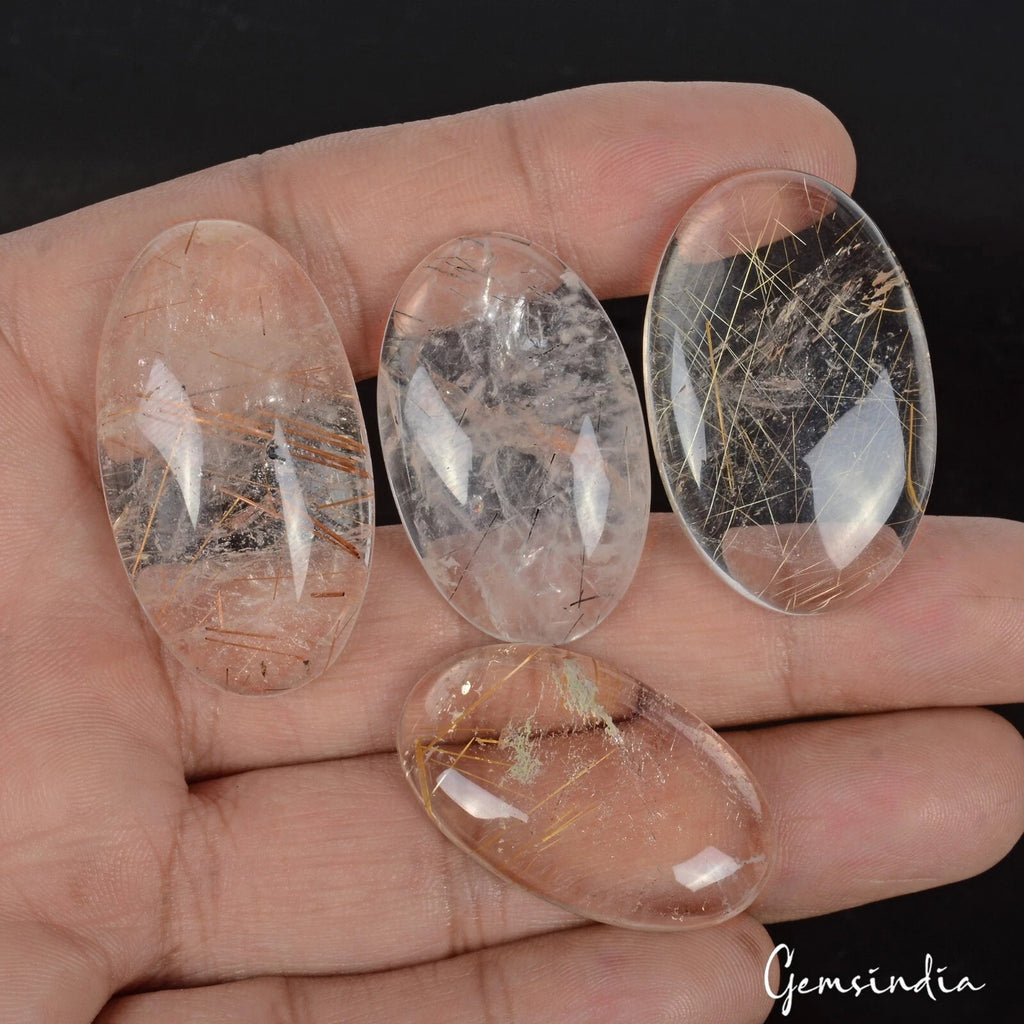 Golden Wire Rutile Quartz Cabochon, Untreated — 33mm to 39 mm, 200 Ct, Madagascar