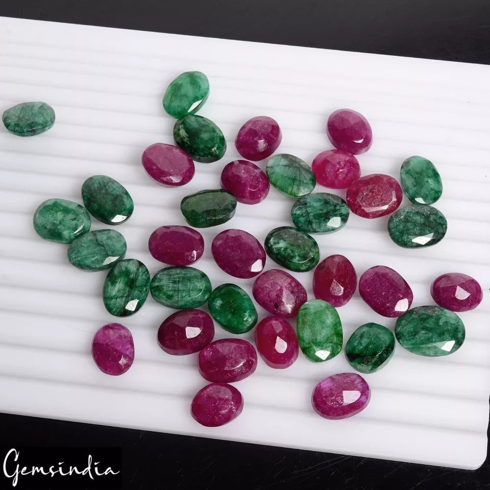 430 Ct/36 Pcs Natural Red Beryl/Green Emerald Oval Cut Loose Jewelry Gemstones