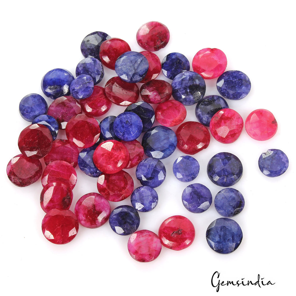220 Ct/48 Pcs Natural Red Blue Beryl Round Faceted Cut Loose Gem Lot For Jewelry