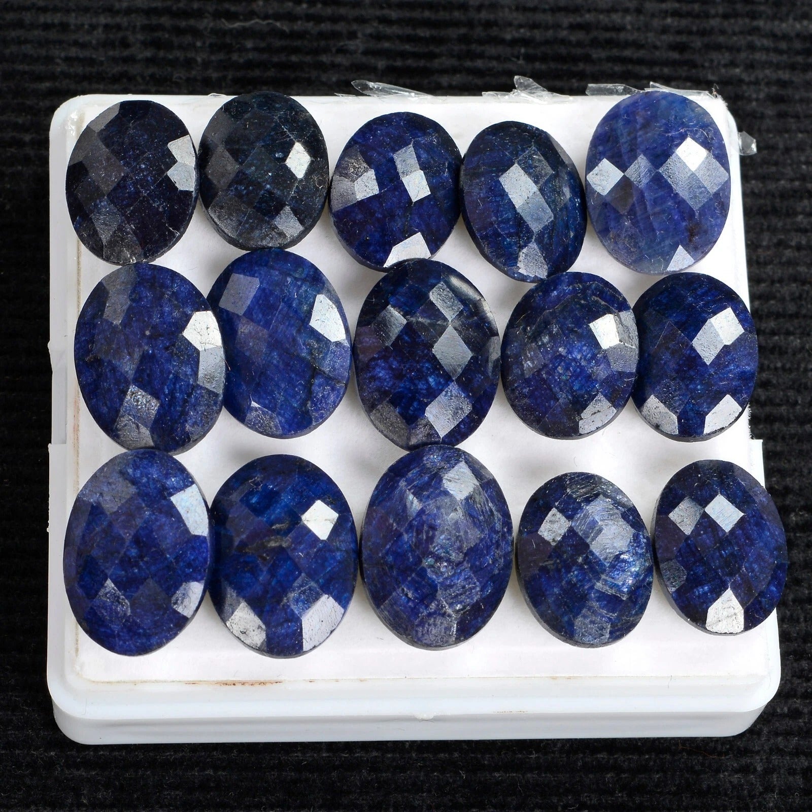 15 Pcs Natural Blue Sapphire Oval Checker Cut Loose Madagascar Gemstones~170 Cts