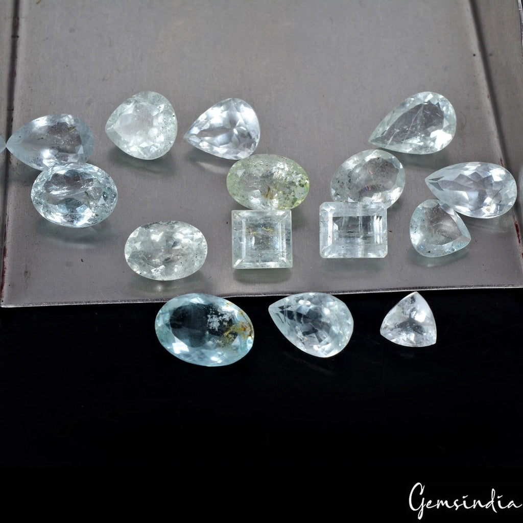 42.60 Cts Natural Blue Aquamarine Mix Cut Loose Unheated 7-13mm Gemstones~15 Pcs