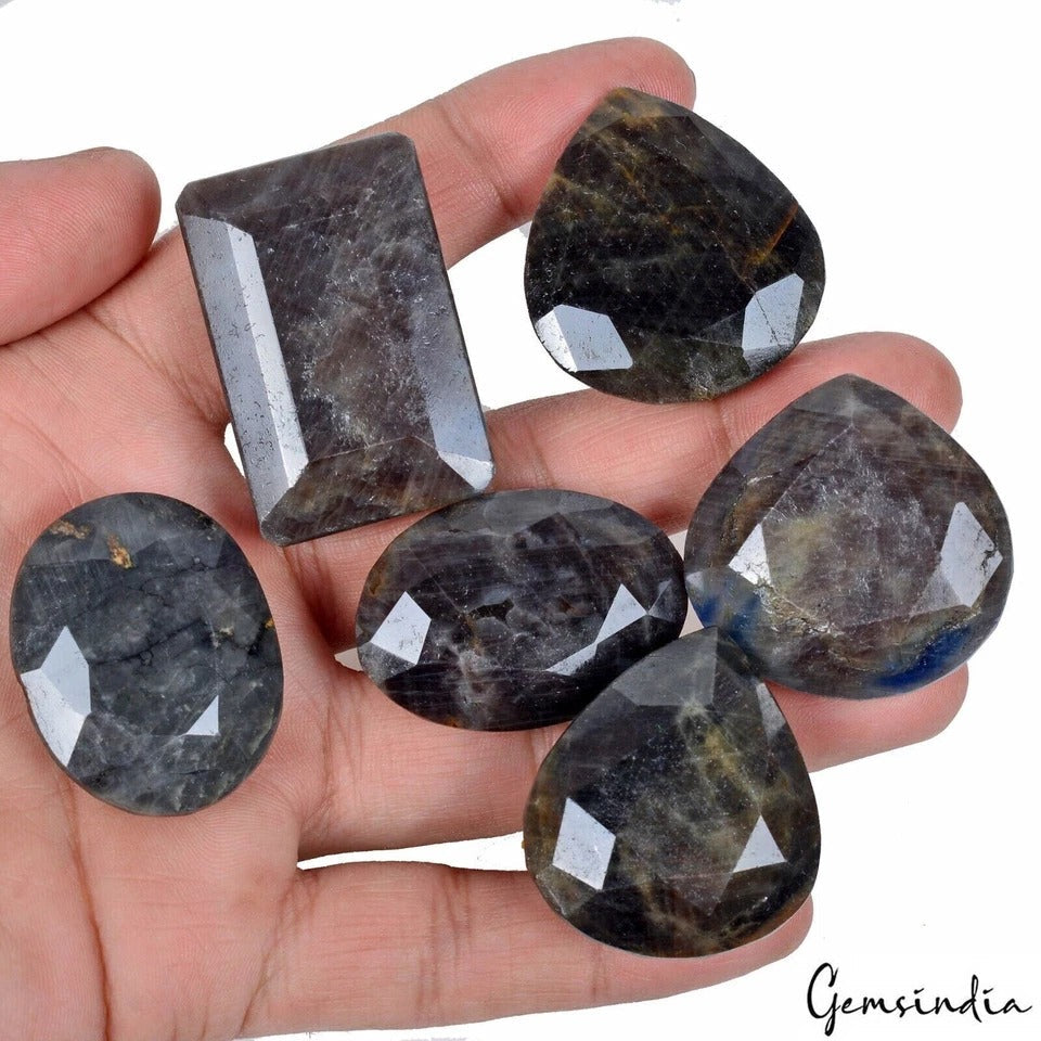 1220 Cts/6 Pcs Natural Untreated Black Sapphire Mix Faceted Loose Wholesale Gems