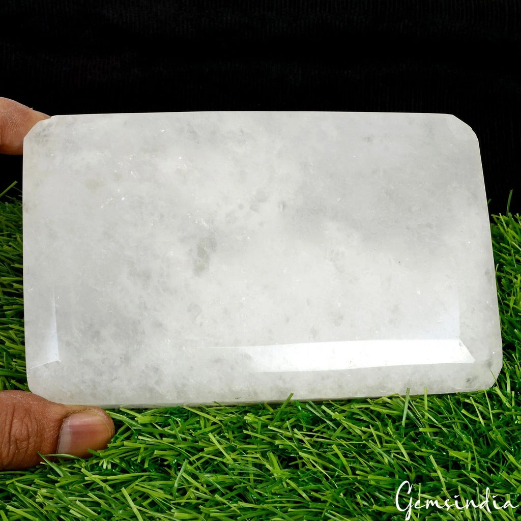 870 Gram 100%Natural HUGE White Quartz Octagon Cut Gemstone Brazil Perfect Shape
