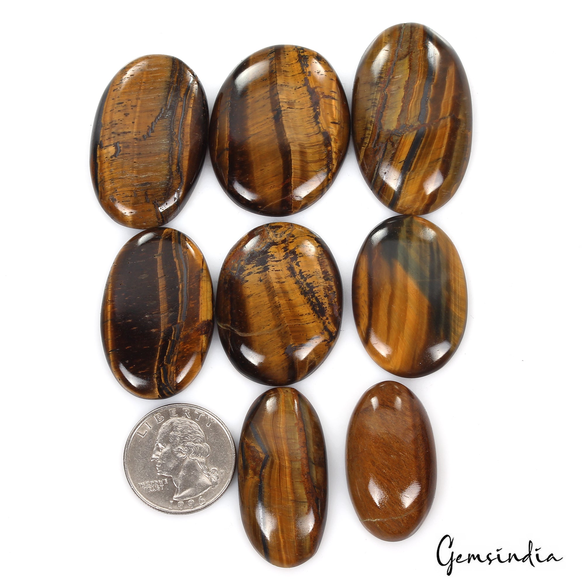 Tiger Eye Lot, Cabochon, Untreated, Bi Color — 8 Pieces, 34mm to 46mm, 480 Ct, Madagascar