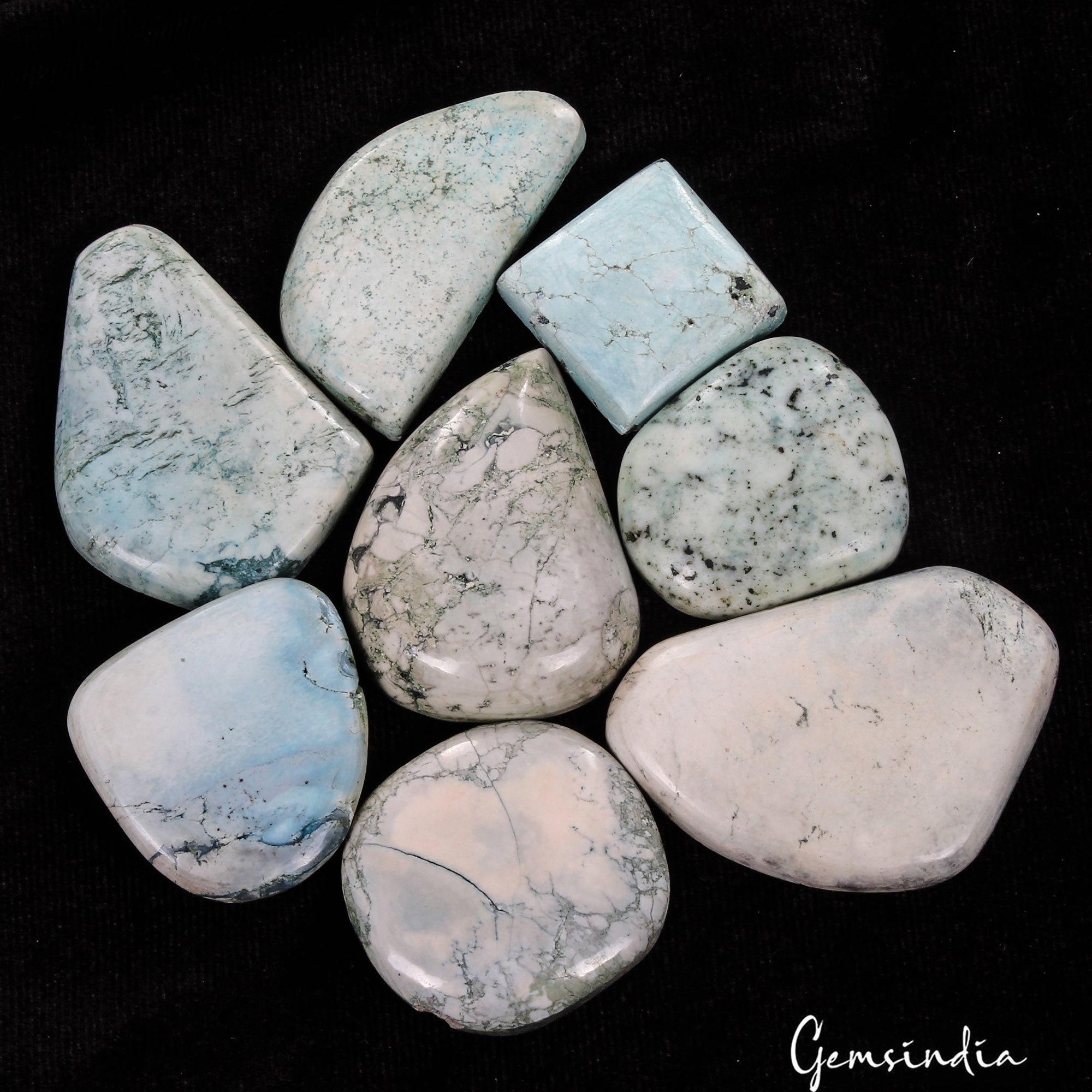 840 Cts/8 Pcs Natural Blue Turquoise Mix Cab 27mm-55mm Loose Wholesale Gems Lot