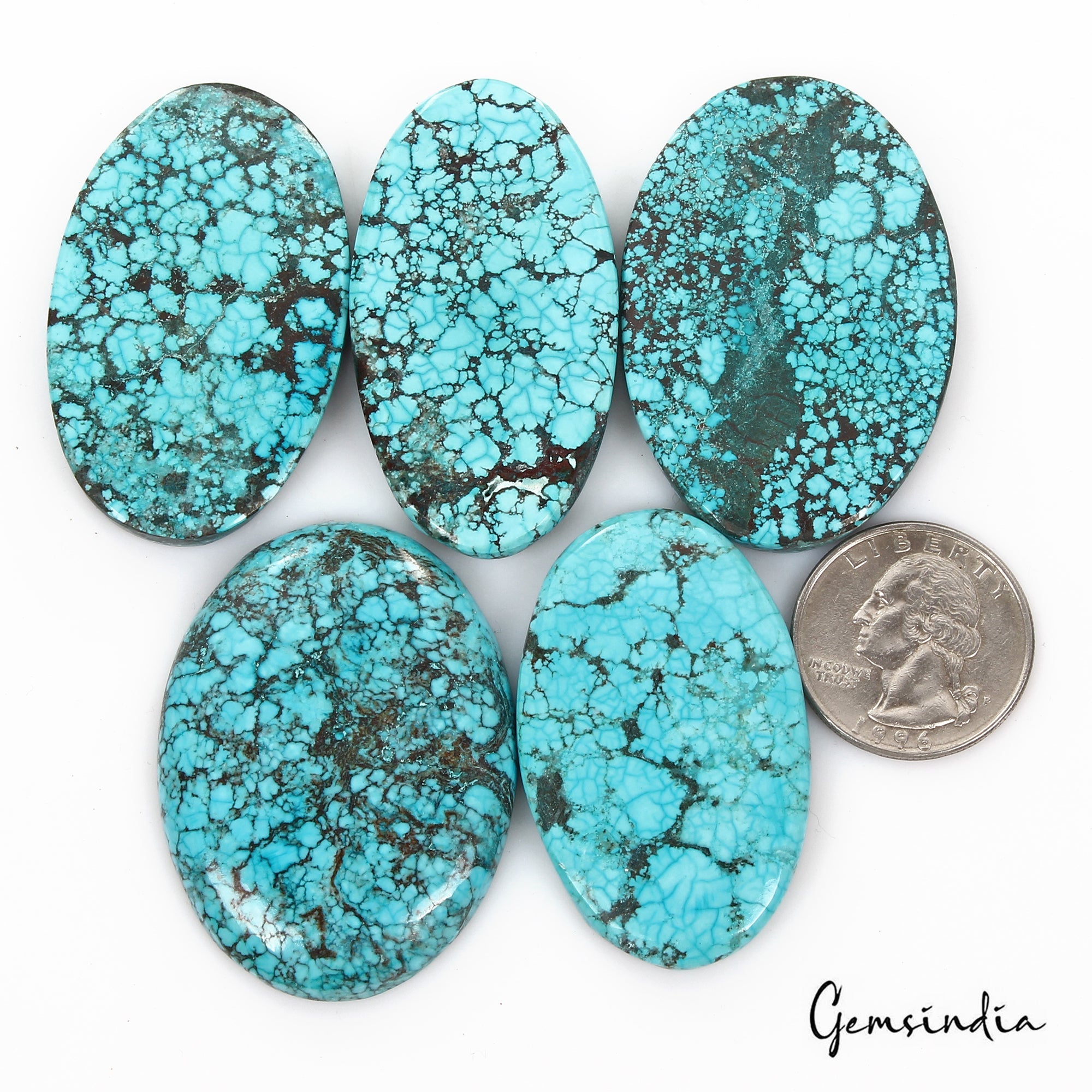 440 Ct/5 Pcs Natural Spiderweb Blue Turquoise Oval Cabochon Loose Gemstone Lot