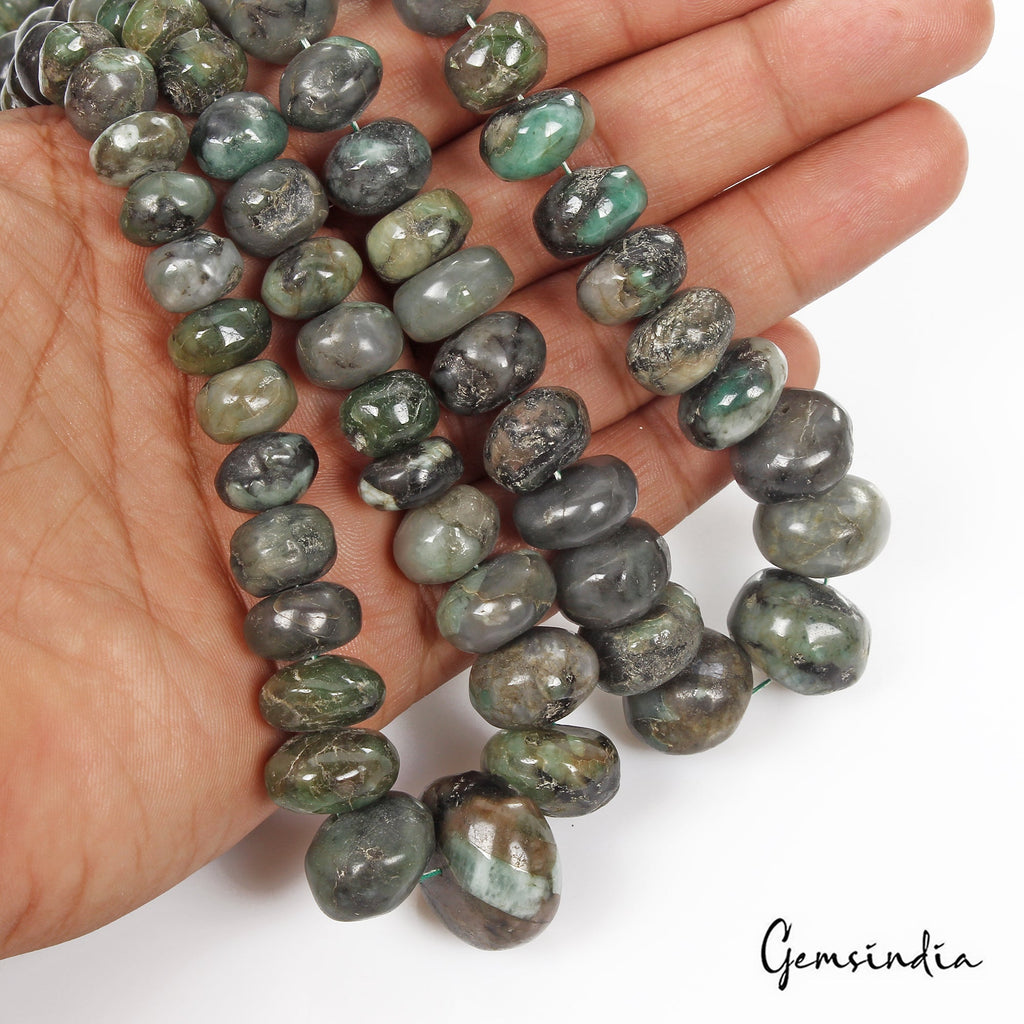 1000 Cts/2 Pcs Natural Untreated Green Emerald Round Beads Strand ~16"Each Long