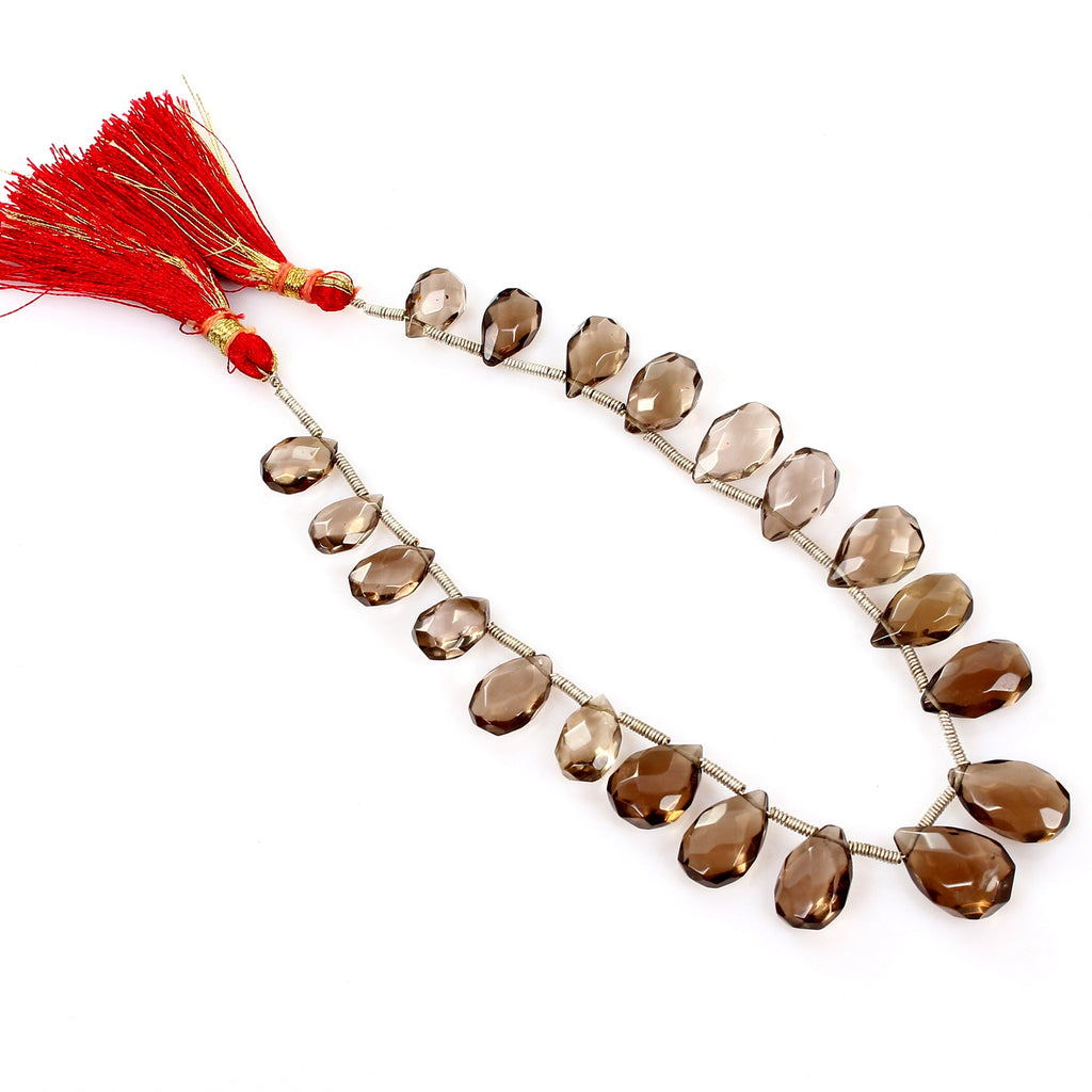 123.60 Ct Natural Untreated Smoky Quartz Pear Cut Beads Briolette Strand ~ 10"