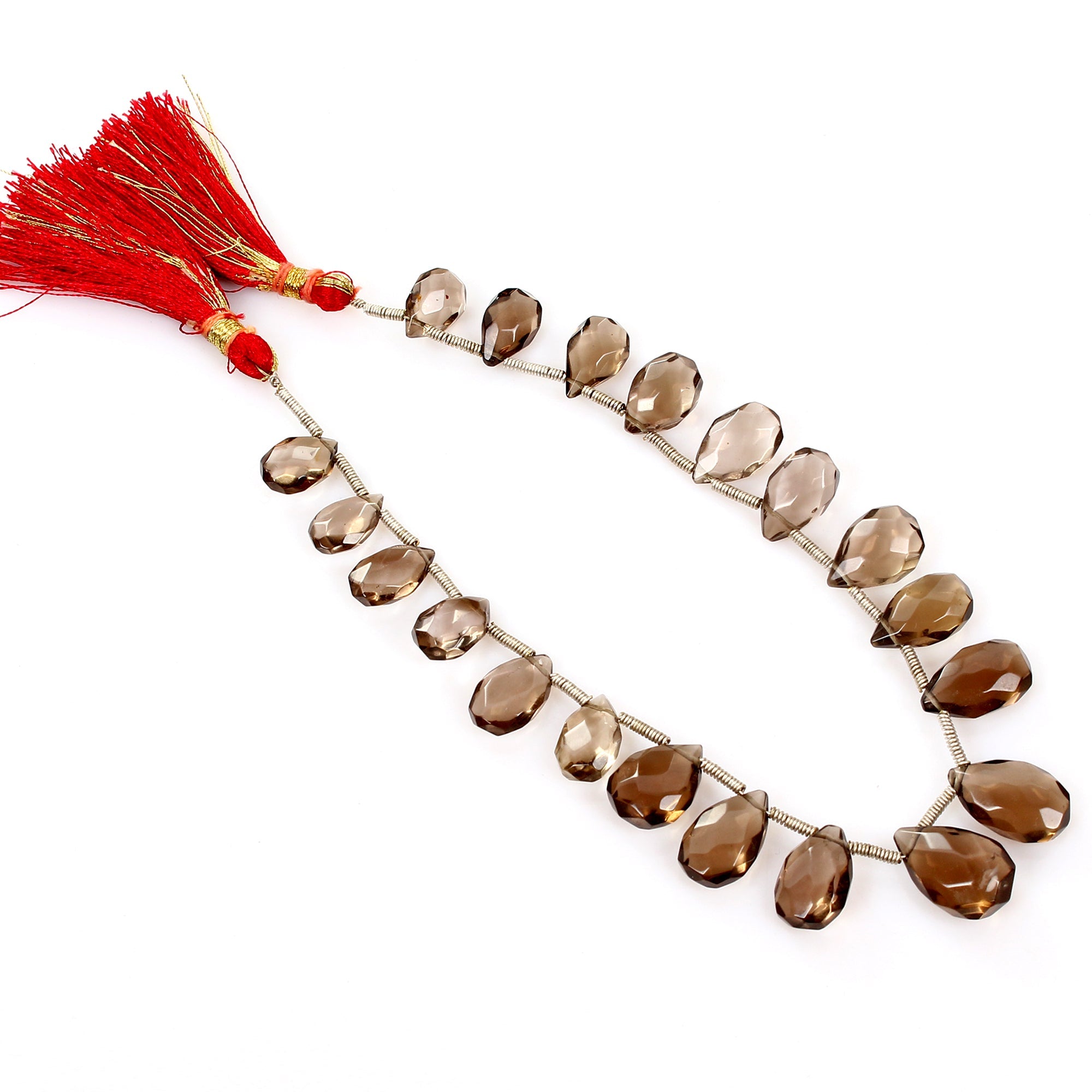 123.60 Ct Natural Untreated Smoky Quartz Pear Cut Beads Briolette Strand ~ 10"