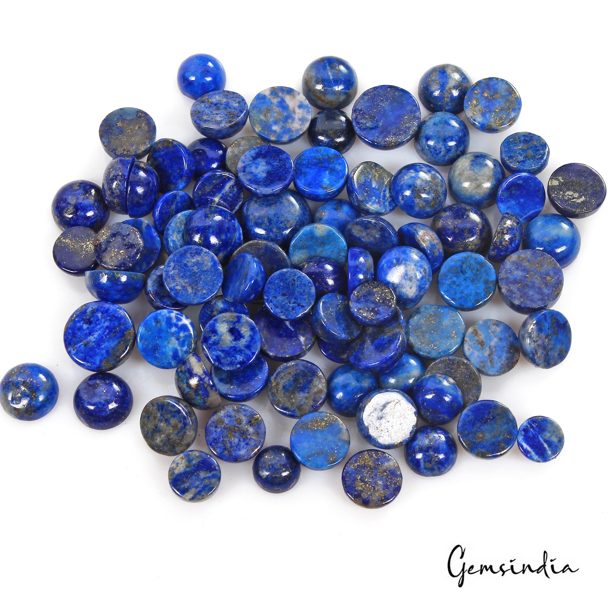 263 Cts/82 Pcs Natural Blue Lapis Lazuli Round Cab Loose Gems Lot For Jewelry