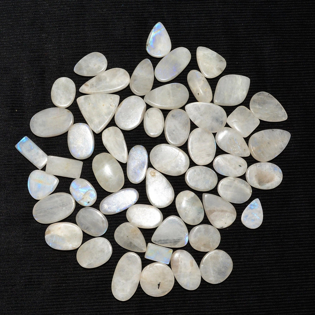 1050 Cts/52 Pcs Natural Untreated Blue Shine Moonstone Mixed Cab Loose Gems Lot