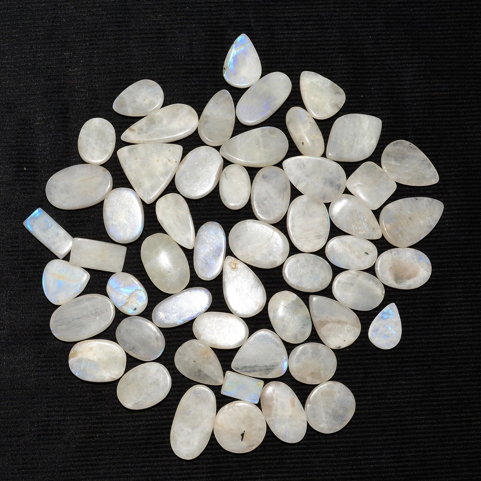 1050 Cts/52 Pcs Natural Untreated Blue Shine Moonstone Mixed Cab Loose Gems Lot