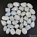 1500Ct/35 Pcs Natural Blue Shine Moonstone Mix Cab Loose Untreated Gemstones Lot