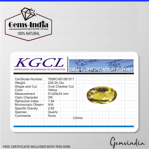 Certified 228.30 Ct Natural Yellow Citrine Oval Cut Loose Large &Eye Clean Gem