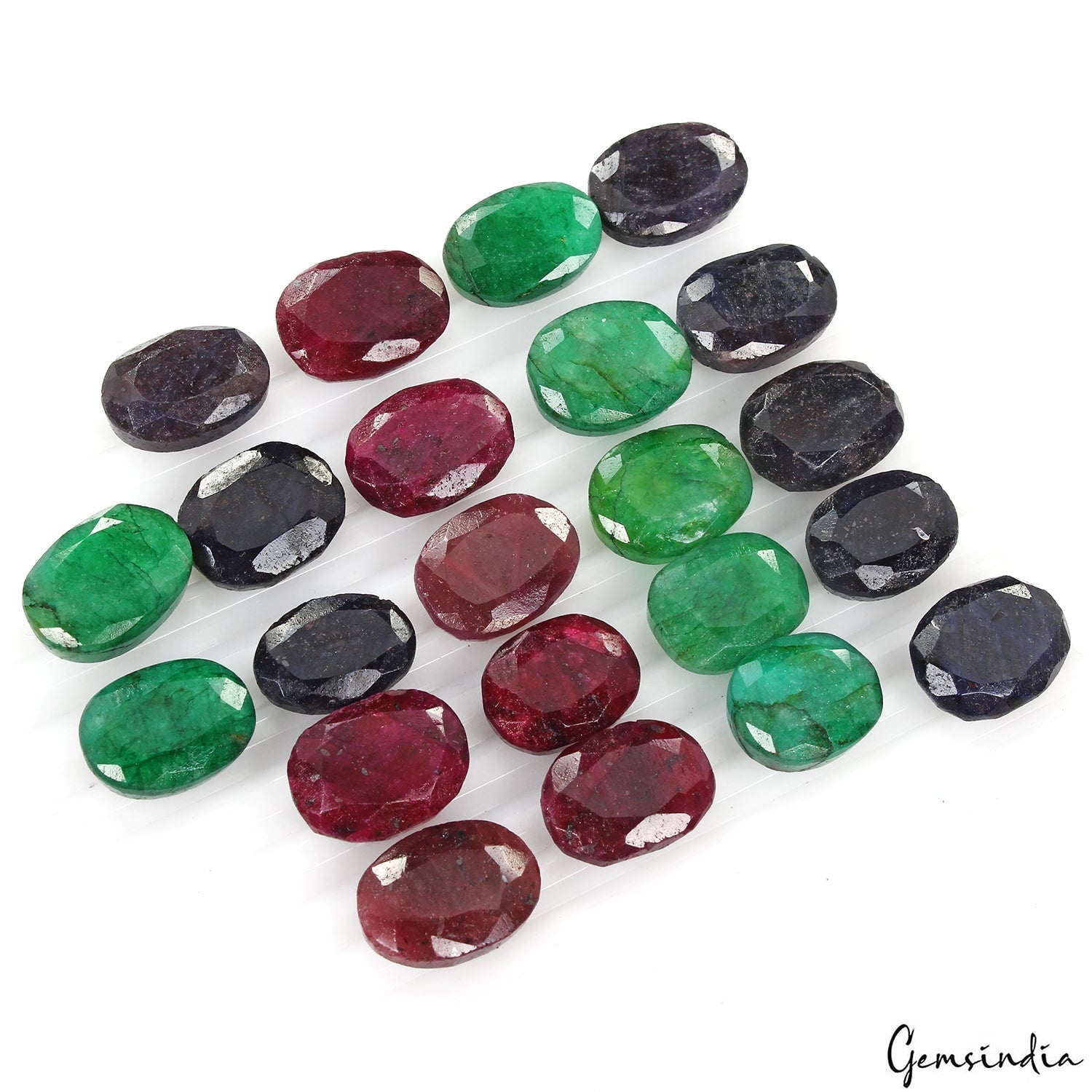 490 CT NATURAL EMERALD RUBY SAPPHIRE LOT OVAL SHAPE FACETED GEMSTONE FOR JEWELRY