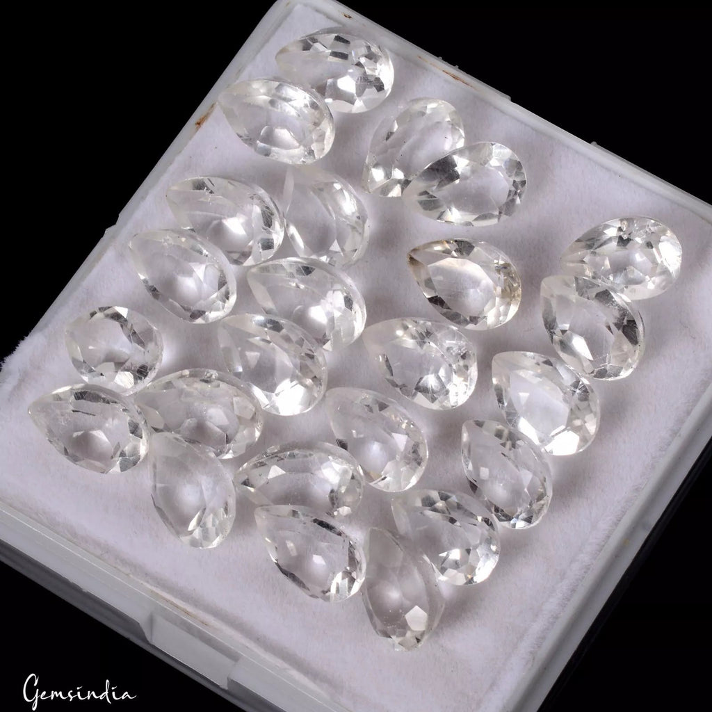 24 Pcs Natural White Quartz 11x7mm Pear Cut Untreated Loose Gemstones~77.10 Cts