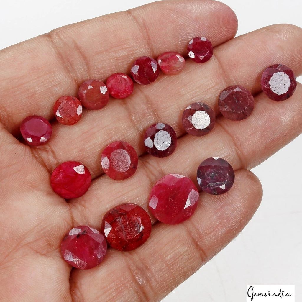 17 Pc Natural Red Ruby Round Cut 7mm-12mm Jewelry Kind Loose Gemstones~ 57.70 Ct