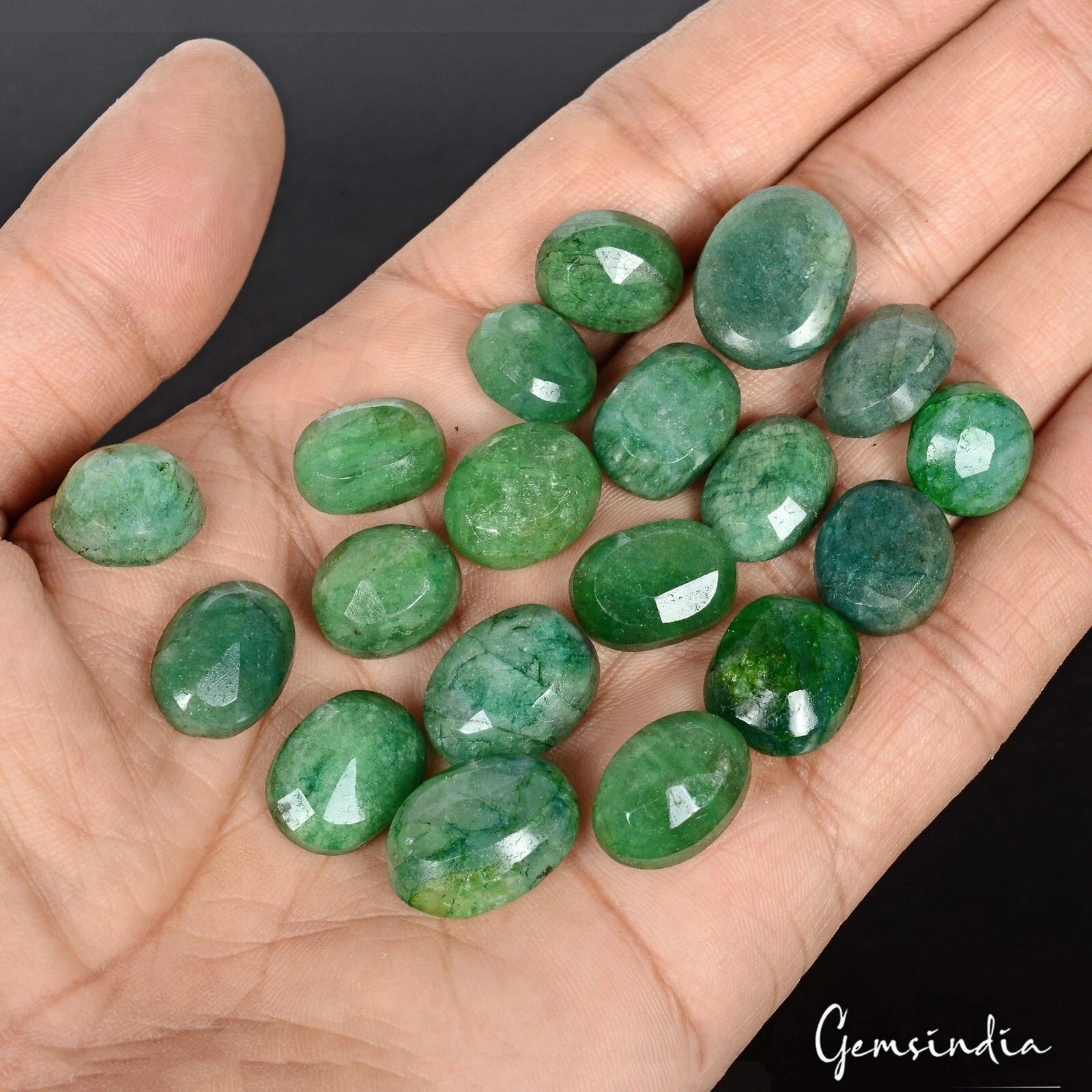 Certified 200 Cts Natural Zambian Green Emerald Oval Cut Loose Gemstones 19 Pcs